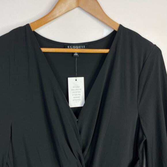 Eloquii Knot Front Pleated Skirt Dress Black Stretch Jersey Knit Long Sleeve 18 - Picture 6 of 17